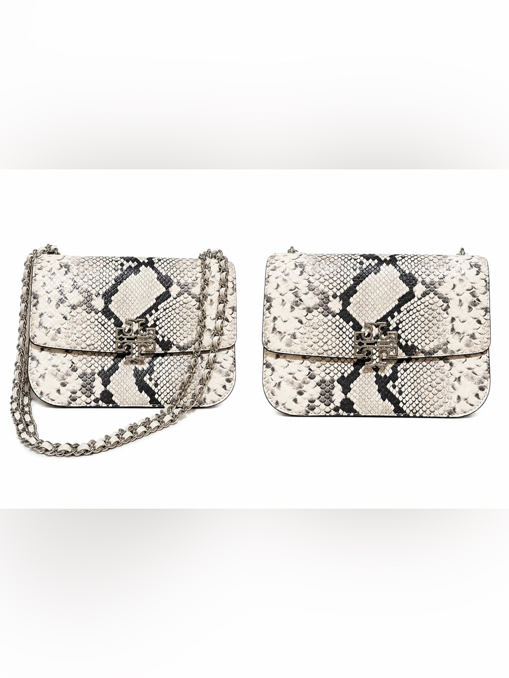 NWT! TORY BURCH BRITTEN Snake-Print Chain Shoulder Bag - White/Black